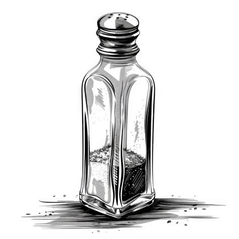 sketch black and white shale shaker|A detailed black and white sketch of a salt shaker, emphasizing .